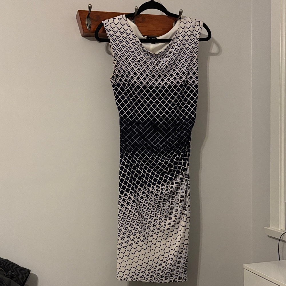 Le Chateau Black and White Patterned Midi Dress
